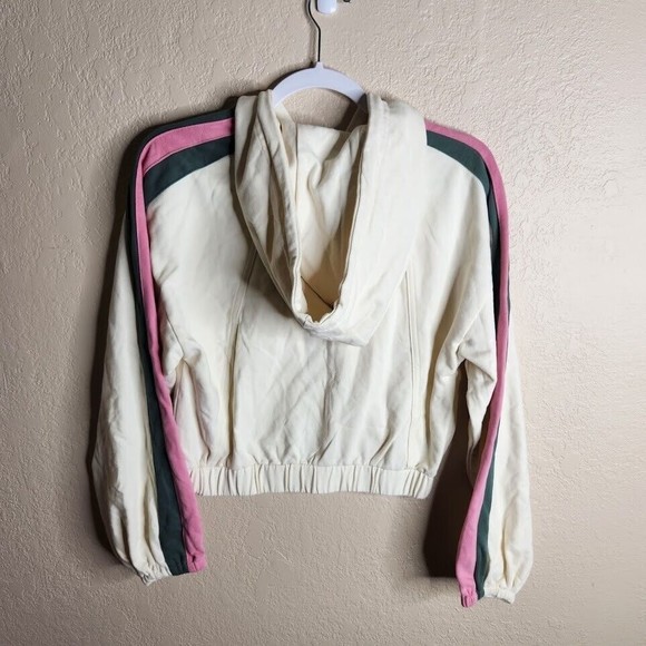 The Greii Cropped Hoodie Women's Small Ivory Cotton Long Sleeve Full Zip Pockets - Picture 2 of 8
